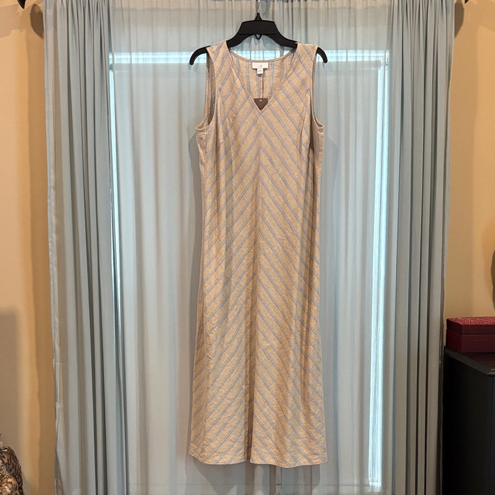 J. Jill Sleeveless linen Dress, Chevron Blue and tan